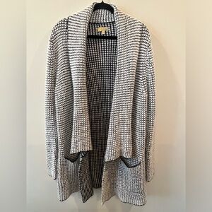 Princess Vera Wang Cardigan Women XL Black White Open Front Fuzzy Metallic Layer